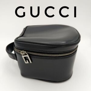 Gucci G ZIPPER Leather Black/Silver JEWELRY & MAKEUP Authentic VINTAGE Bag